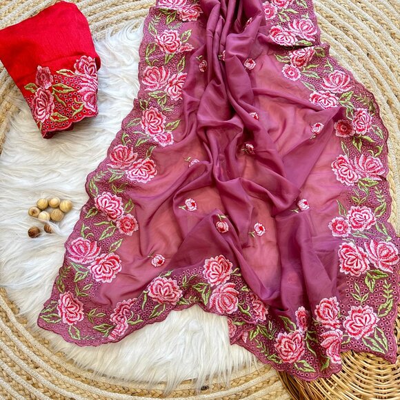 Organza silk--saree - Picture 3 of 11